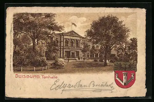 Lithographie Duisburg, Grünanlagen der Tonhalle, Wappen