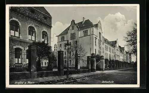 AK Krefeld am Rhein, Zollschule von der Strasse aus