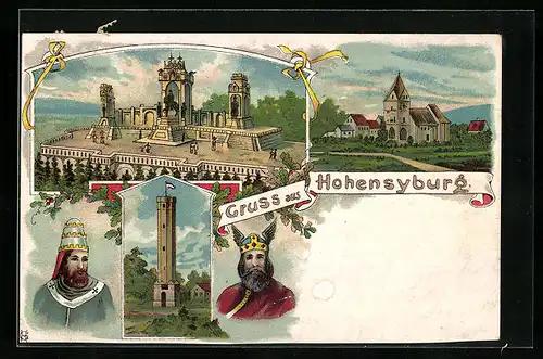 Lithographie Hohensyburg, Denkmal und Kirche