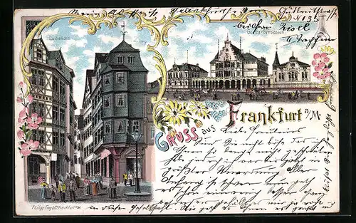 Lithographie Frankfurt a. M., Lutherhaus, Goethe-Gymnasium