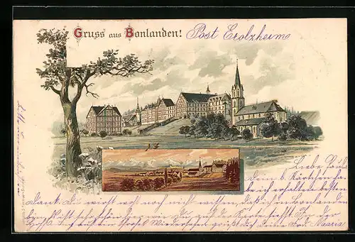 Lithographie Bonlanden, Ansicht des Klosters