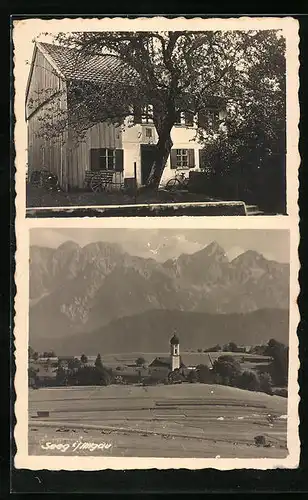 AK Seeg / Allgäu, Gebäudeansicht, Panorama mit Gebirgswand