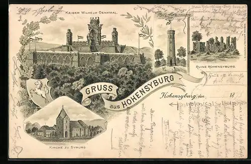 Lithographie Hohensyburg, Kirche zu Syburg, Kasier-Wilhelm-Denkmal, Vincke-Thurm