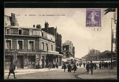 AK Arras, La rue Gambetta et la Gare