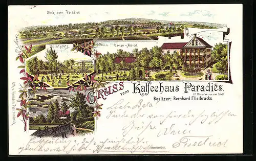 Lithographie Osnabrück, Gasthaus Kaffeehaus Paradies, Panorama