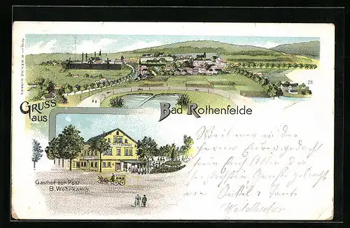 Lithographie Bad Rothenfelde, Gasthof zur Post, Panorama