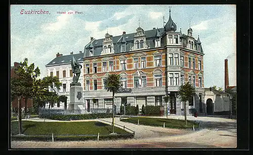 AK Euskirchen, Hotel zur Post mit Denkmal