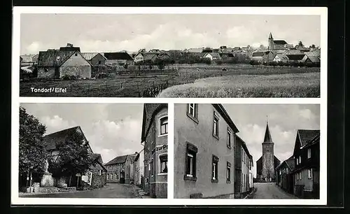 AK Tondorf /Eifel, Strassenpartie mit Kirche, Panorama