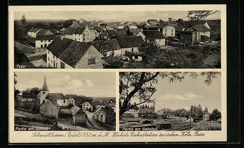 AK Schmidtheim, Totalansicht, Bahnhof und Schloss