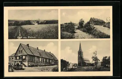 AK Bleibuir, Kirche, Auto vor Haus, Totalansicht aus der Ferne