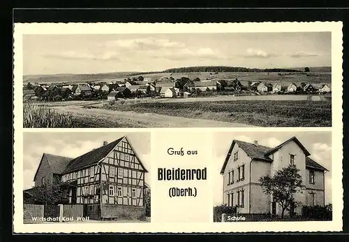 AK Bleidenrod, Schule, Gasthaus Karl Wolf, Totalansicht