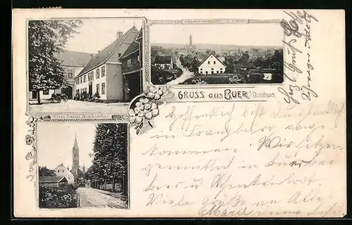 AK Buer /Osnabrück, Hotel Ernst Bracksieker, Kirche, Totalansicht