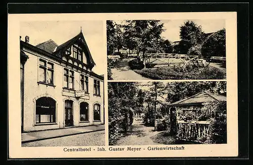 AK Bramsche, Centralhotel, Gustav Mexer mit Gartenrestaurant