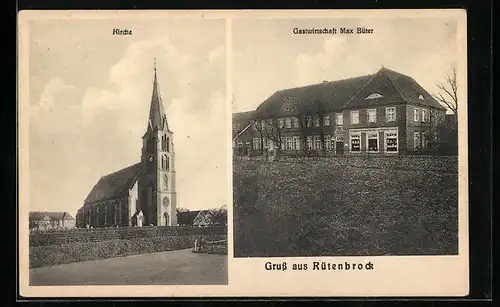 AK Rütenbrock, Gasthaus Max Bütter, Kirche