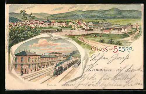 Lithographie Bebra, Bahnhof, Totalansicht