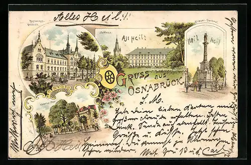 Lithographie Osnabrück, Waterloo-Thor, Schloss, Regierungsgebäude