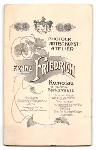 Fotografie F. Friedrich, Komotau, Parkstrasse, Junger Mann im weissen Hemd mit hohen Kragen