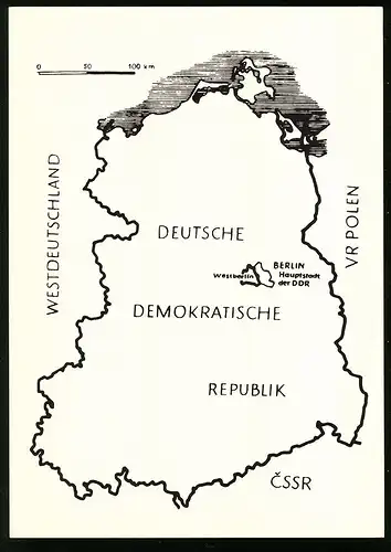 Archiv-Fotografie Landkarte, Lage von West-Berlin innerhalb der Deutschen Demokratischen Republik DDR
