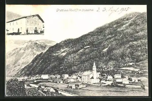 AK Neustift im Stubaital, Ortsansicht aus der Vogelschau