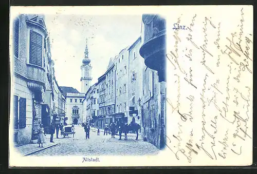 AK Linz, Strassenpartie in der Altstadt
