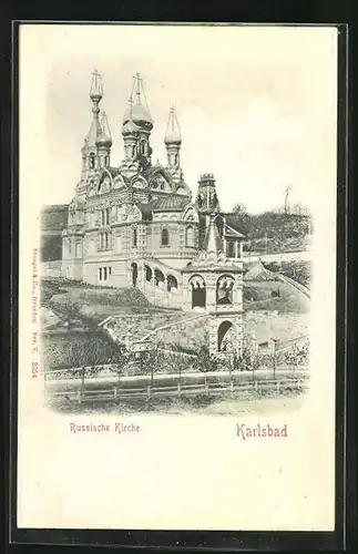 Relief-AK Karlsbad, Russische Kirche