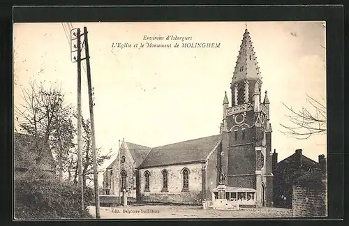 AK Isbergues, L`Eglise et le Monument de Molinghem