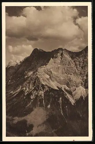 AK Zugspitze mit bewölktem Himmel, Ganzsache WHW Winterhilfswerk 1934 /35