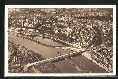 AK Aschaffenburg a. M., Fliegeraufnahme mit Brücke, Ganzsache WHW Winterhilfswerk 1934 /35