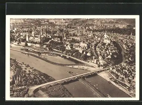 AK Aschaffenburg a. M., Fliegeraufnahme mit Brücke, Ganzsache WHW Winterhilfswerk 1934 /35