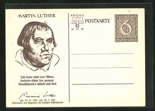 AK Martin Luther, Ganzsache WHW Winterhilfswerk