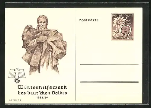 AK WHW-Kleidersammlung 1938 /39, Ganzsache WHW Winterhilfswerk