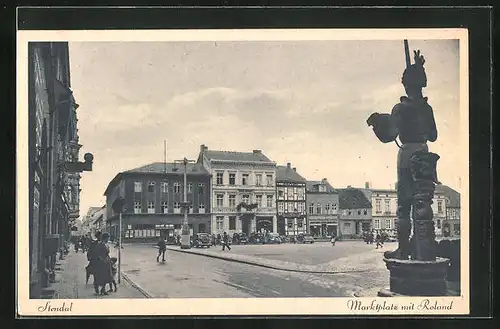 AK Stendal, Marktplatz mit Roland