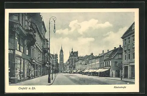 AK Crefeld a. Rh., Partie der Rheinstrasse