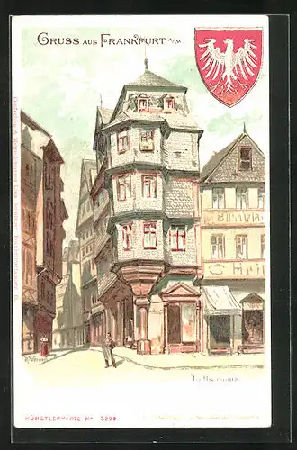 Lithographie Alt-Frankfurt, Ortspartie mit Lutherhaus