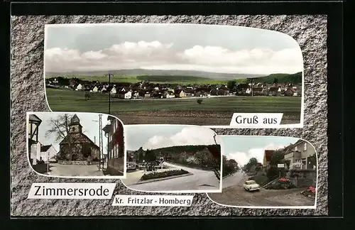 AK Zimmersrode /Kr. Fritzlar-Homberg, Ortsansicht mit Kirche und Landschaft