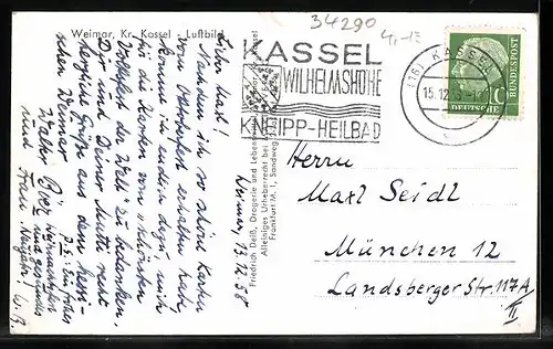 AK Weimar /Kr. Kassel, Fliegeraufnahme der Stadt