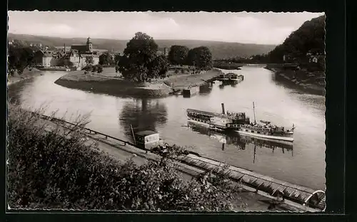 AK Hann. Münden, Dampfer am Zusammenfluss der Werra und Fulda