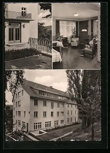 AK Marburg, Hotel Haus Sonneck mit Innenansicht