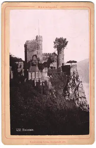 Fotografie Kunstverlag Lautz, Darmstadt, Ansicht Trechtingshausen, Blick aud das Schloss Rheinstein, 1897