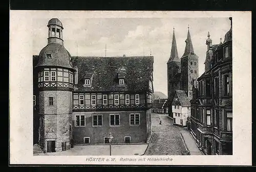 AK Höxter a. W., Rathaus mit Kiliankirche