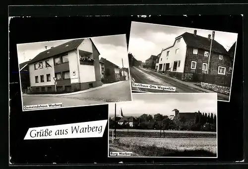 AK Warberg, Gemeindehaus, Burg Warberg, Textilhaus Otto Wagenführ