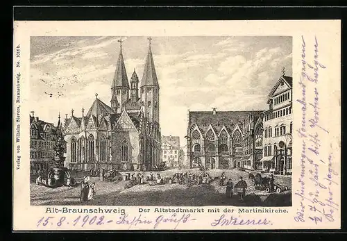AK Braunschweig, Altstadtmarkt mit der Martinikirche