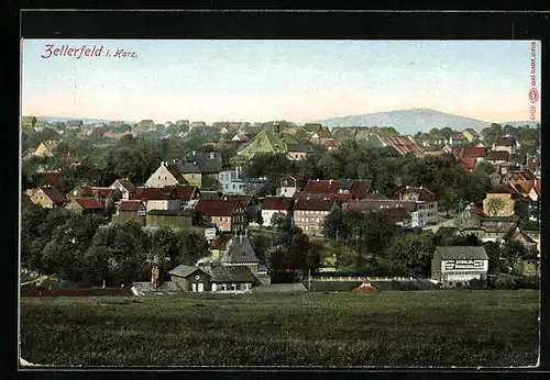 AK Zellerfeld i. Harz, Ortsansischt mit Bergen
