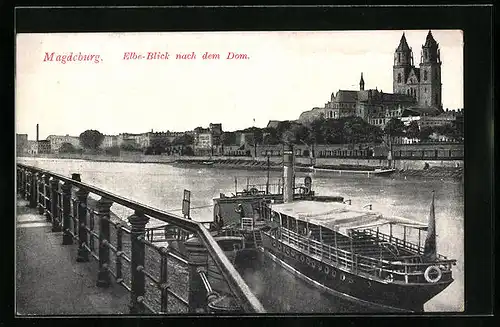 AK Magdeburg, Elbanischt nach dem Dom, Dampfer