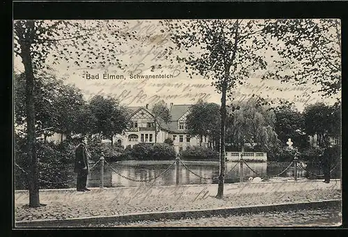 AK Bad Elmen, Ufer am Schwanenteich