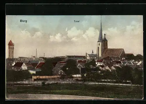 AK Burg, Totalansicht mit Kirche