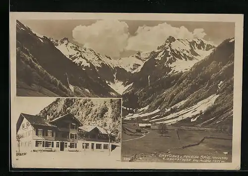 AK Oberstdorf im Bayr. Allgäu, Gasthaus Spielmannsau mit Gebirgskette