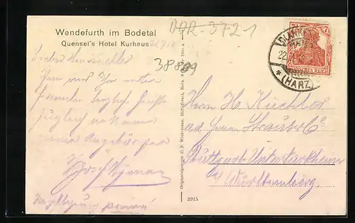 AK Wendefurth im Bodetal, Quensel`s Hotel Kurhaus