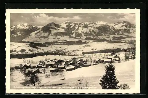 AK Schöllang /Allgäu, Ortsansicht im Winter mit Wannebkopf