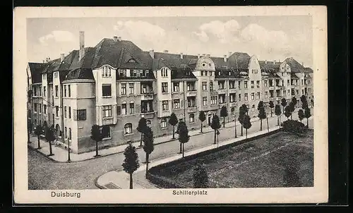 AK Duisburg, Schillerplatz mit Wohnhäusern